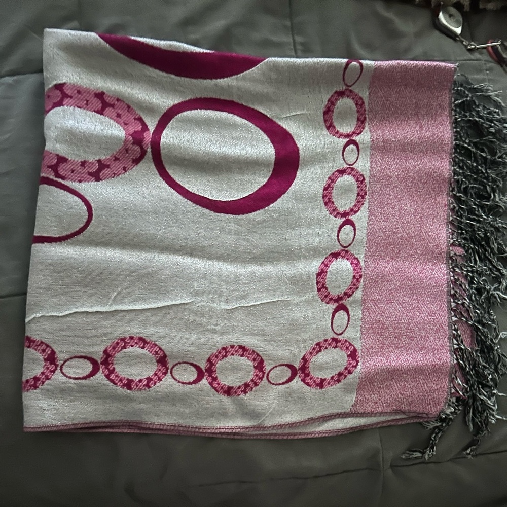 Brand new Pashima shawl or scarf. 26” wide by 74” long. Gray fringe.